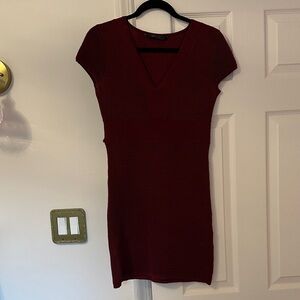 BCBGMaxAzria Burgundy V-Neck Mini Dress